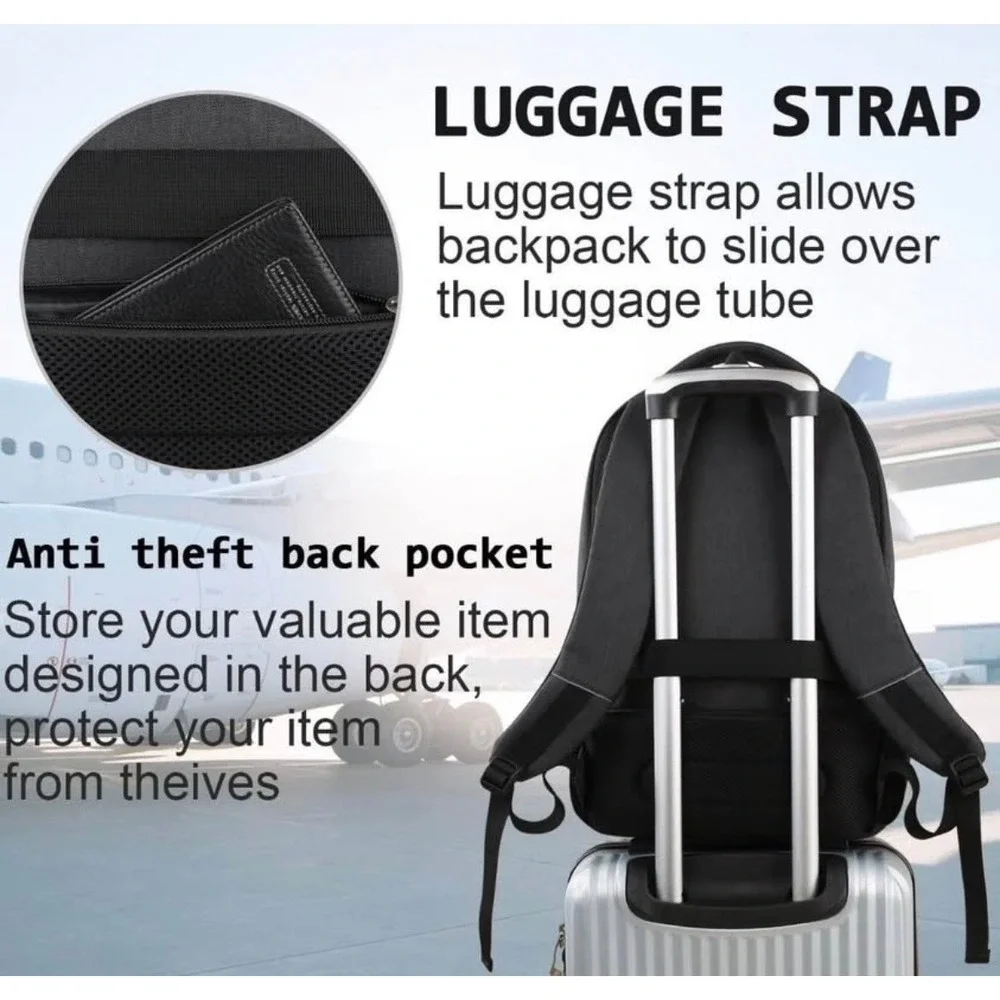 Bruno Cavalli Mens Laptop Backpack Black USB Charging Port Travel Business Bag
